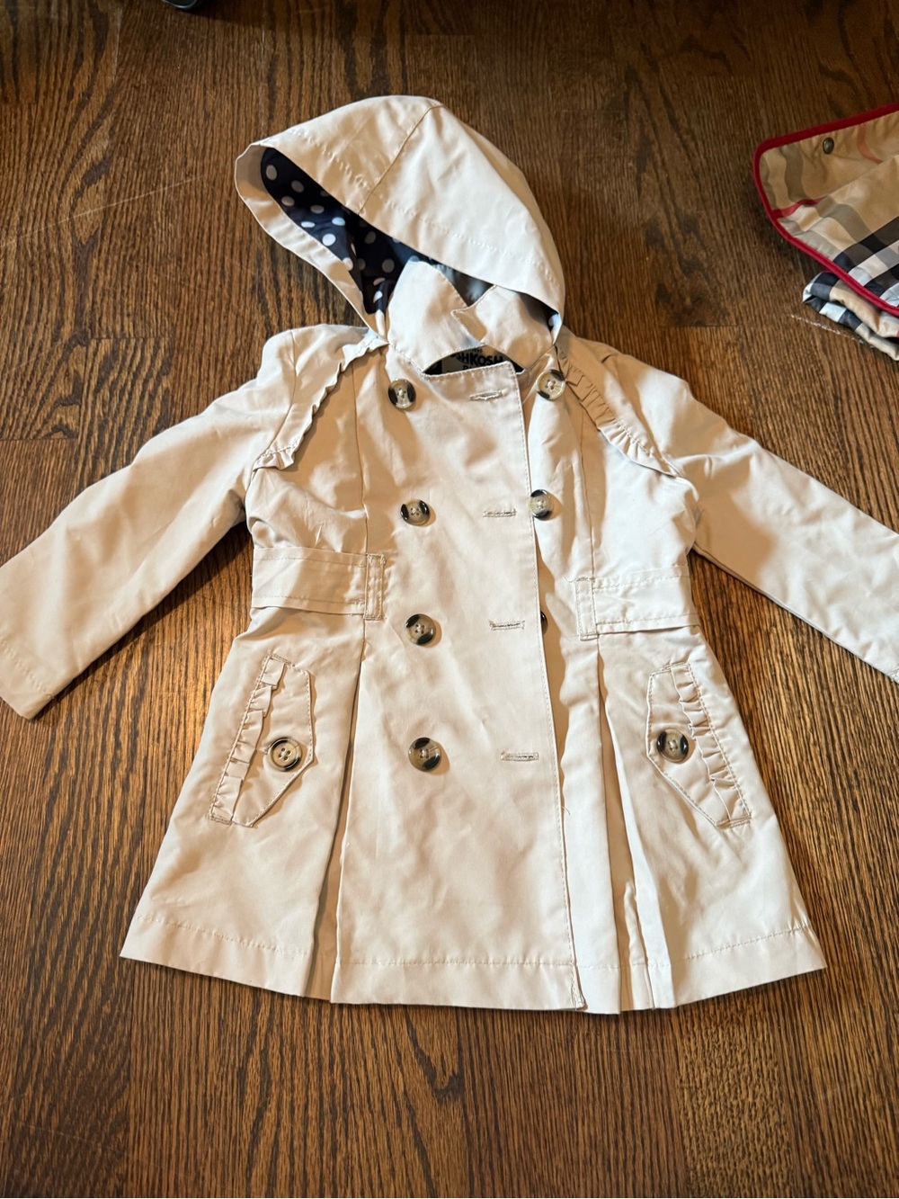 OshKosh B'gosh Cream Hooded Double-Breasted Trench Coat